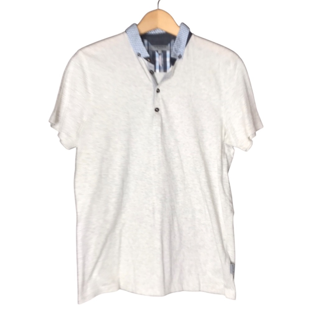 Ted Baker London Cotton Polo Shirt Short Sleeve Cream Blue Golf Men's Large